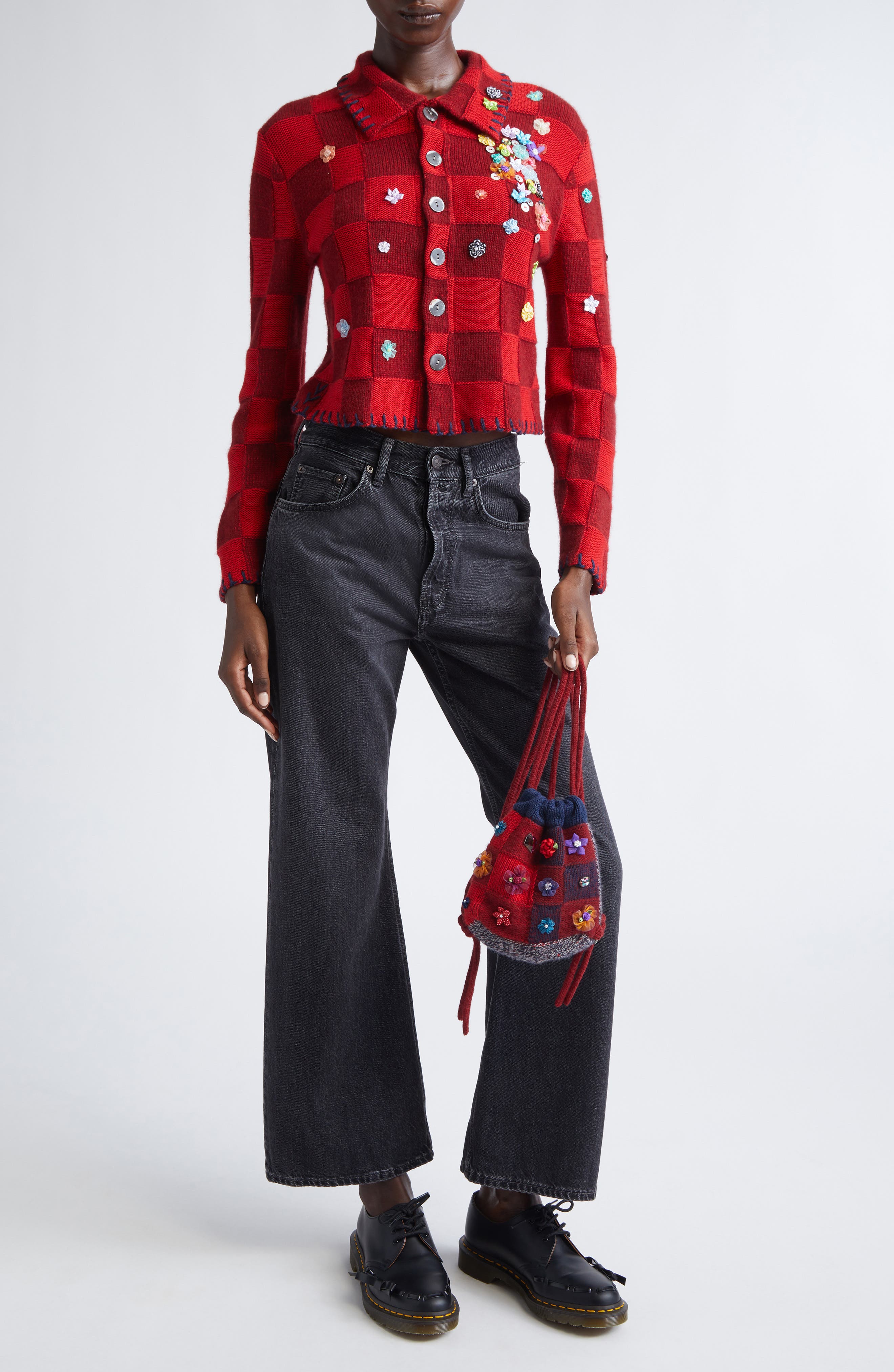 YanYan Plaited Check Mini Drawstring Backpack, Alternate, color, Red/ Navy