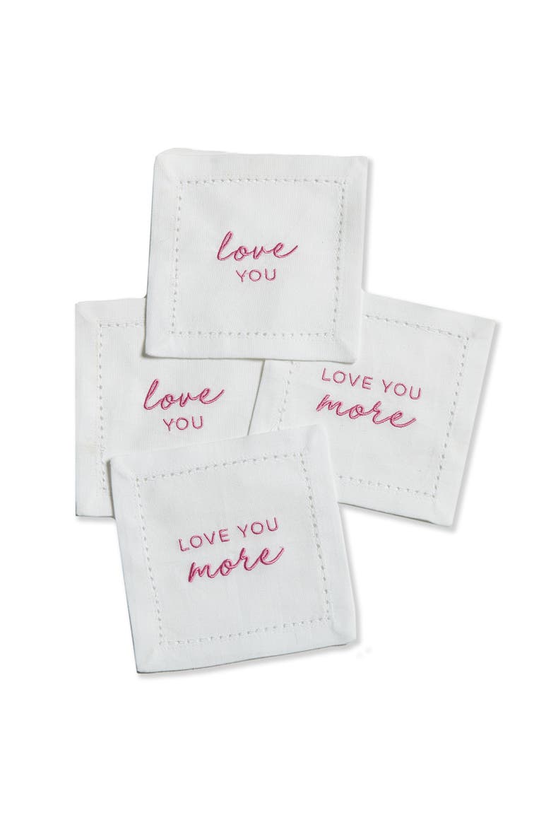 Love You More Cocktail Napkin S/4 White Multi Cotton Spring, Main, color, White