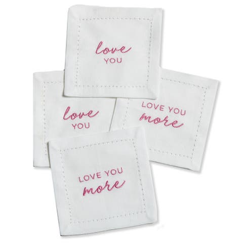 Love You More Cocktail Napkin S/4 White Multi Cotton Spring