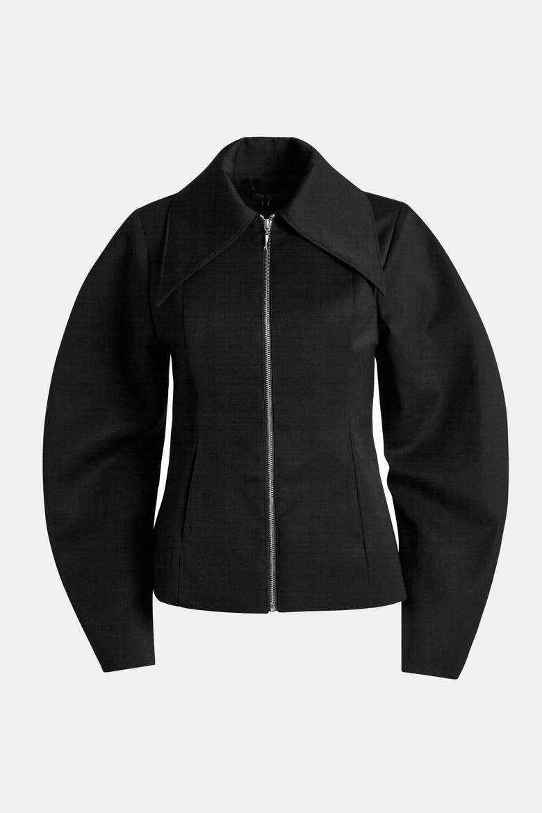 Fitted Wool Jacket with Sculpted Sleeve, Alternate, color, Black