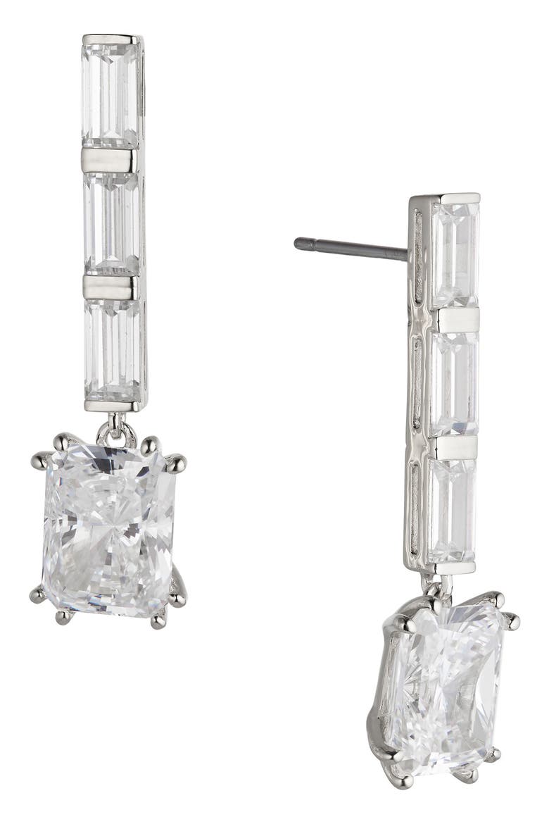 Chateau Crystal Linear Drop Earrings, Main, color, RHODIUM