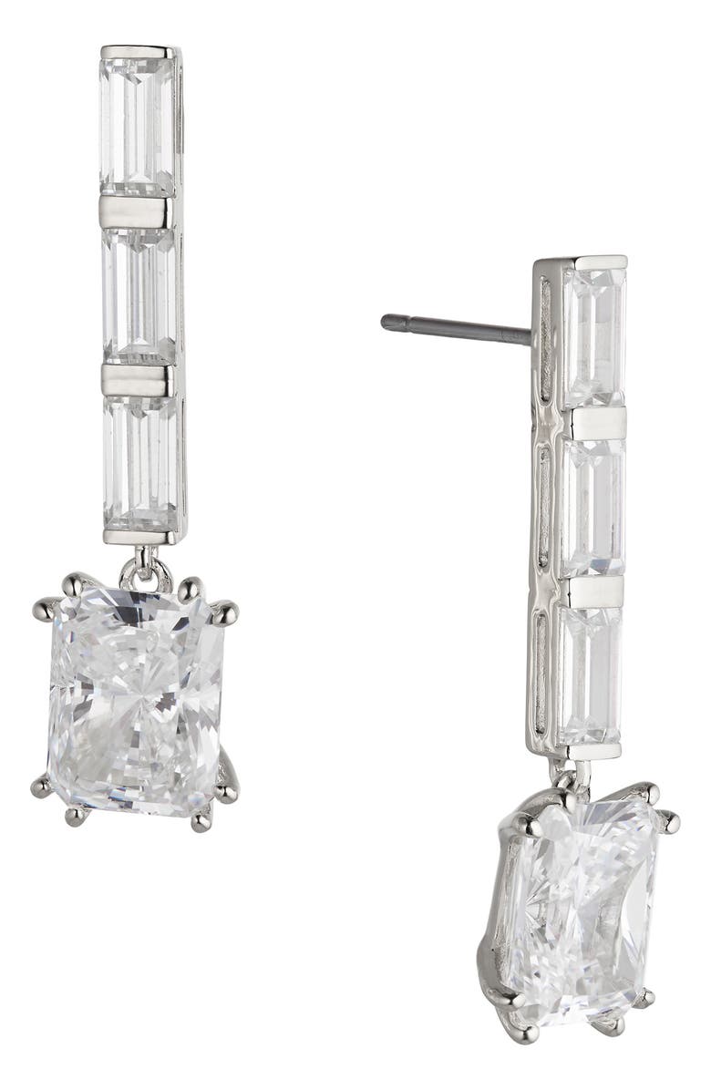 Nadri Chateau Crystal Linear Drop Earrings, Main, color, Rhodium