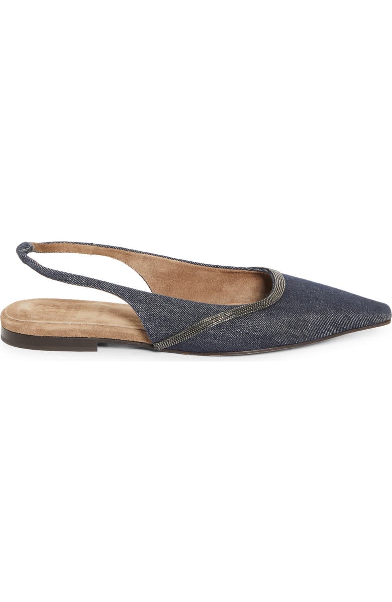 Brunello Cucinelli Monili Pointed Toe Slingback Flat, Alternate, color, C001 Denim Blue