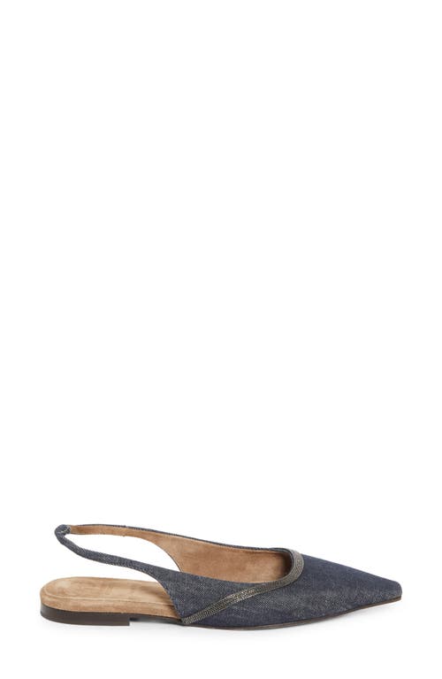 Brunello Cucinelli Monili Pointed Toe Slingback Flat In Blue