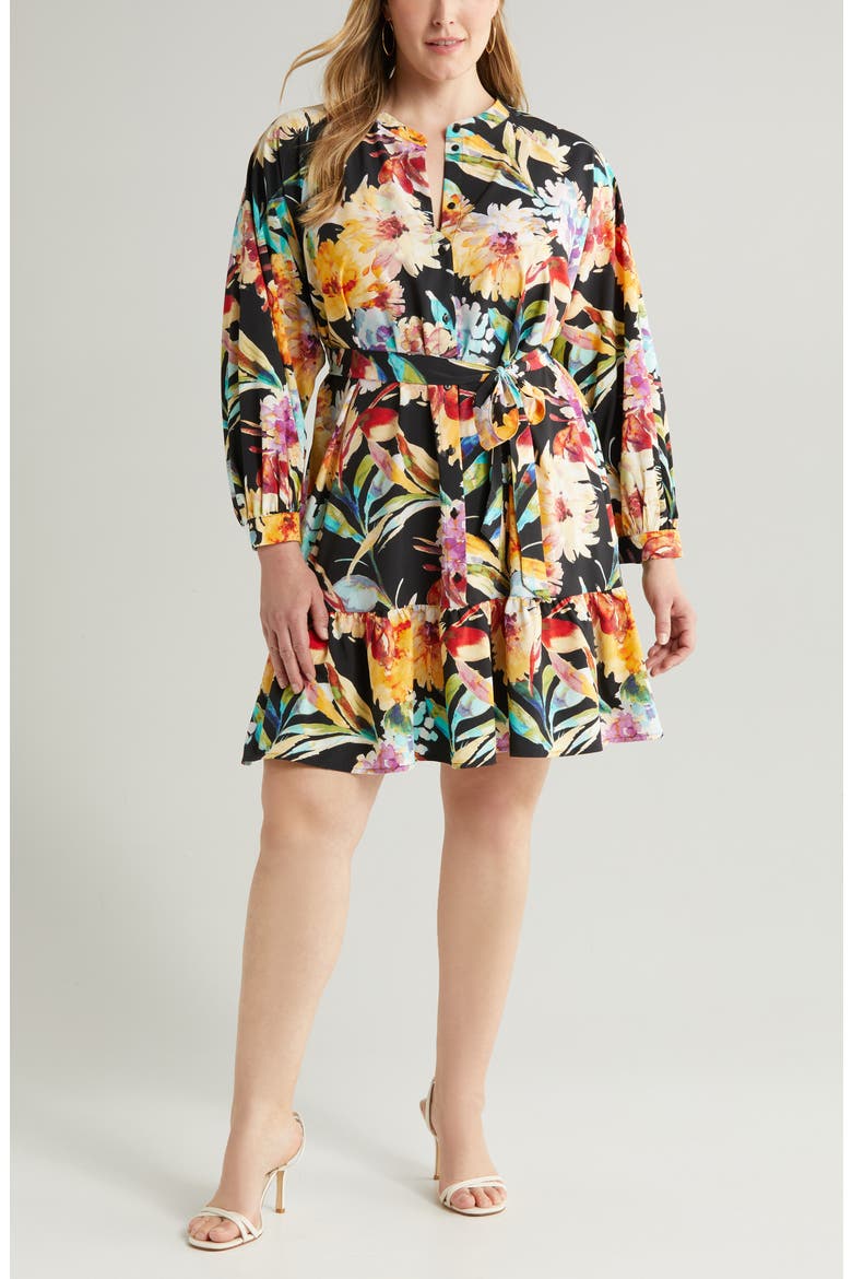 Cari Floral Long Sleeve Dress, Main, color, BLACK AOPCARI