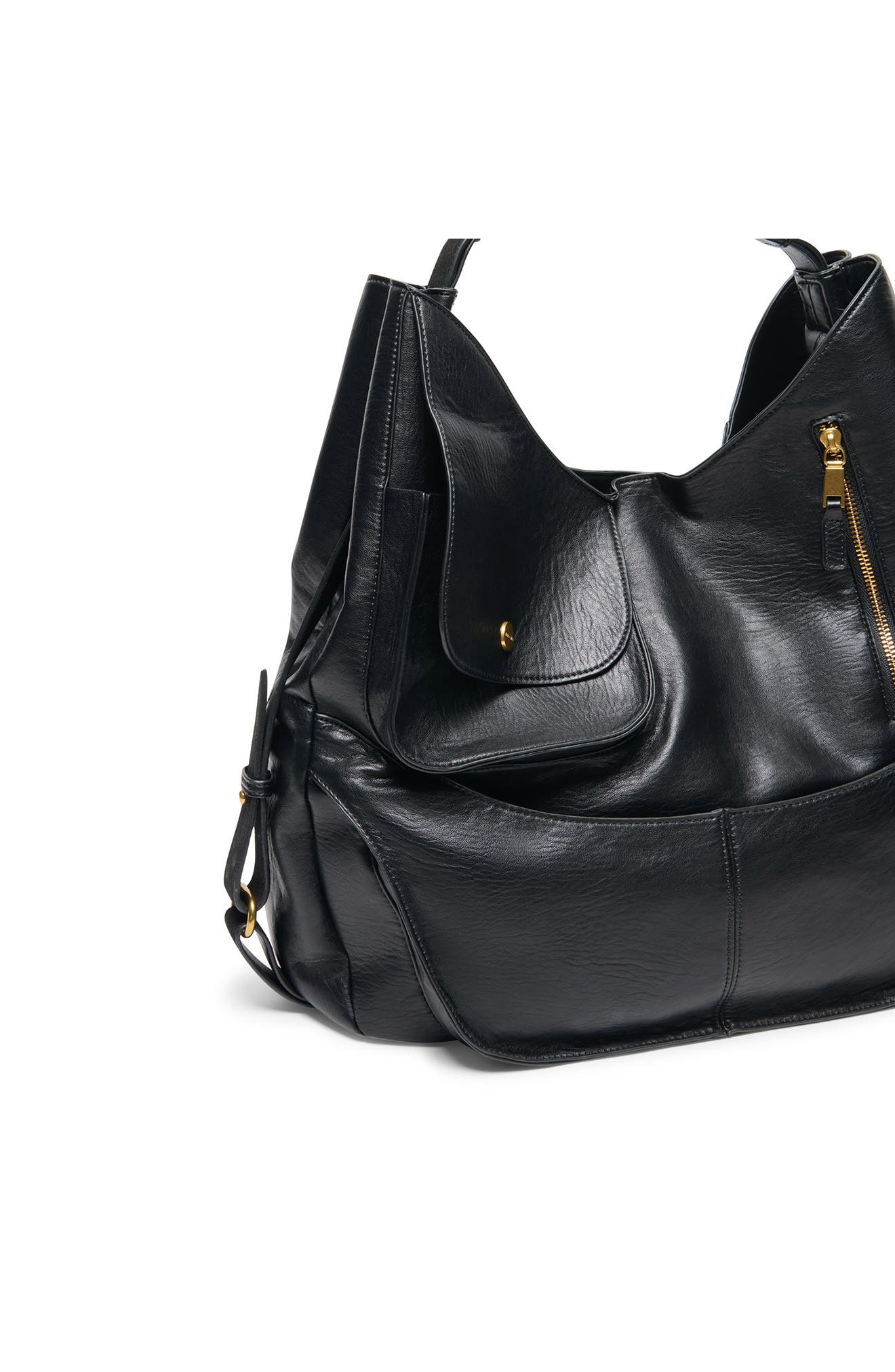 Stowaway Faux Leather Utility Tote, Alternate, color, BLACK