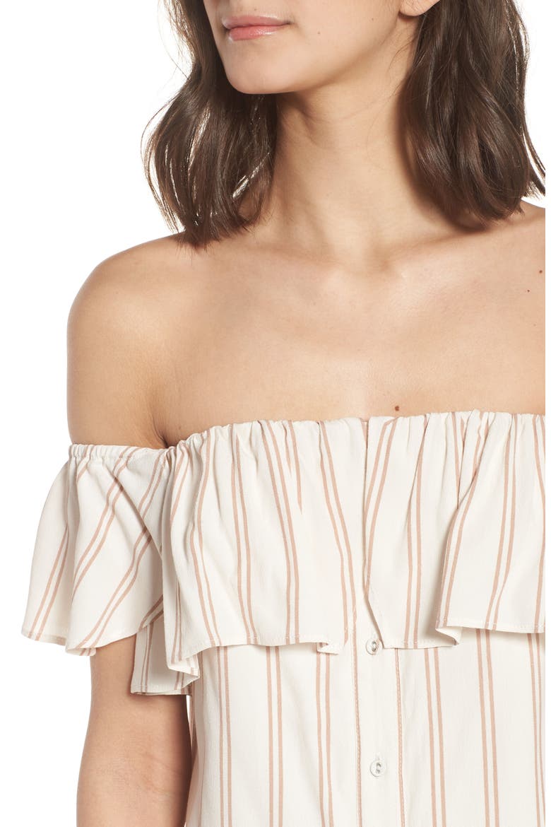 Stripe Off the Shoulder Dress, Alternate, color, IVORY EGRET EMILY STRIPE