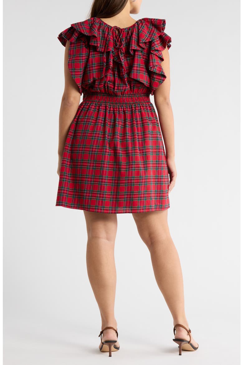 Arvada Plaid Ruffle Minidress, Alternate, color, RED-MULTI