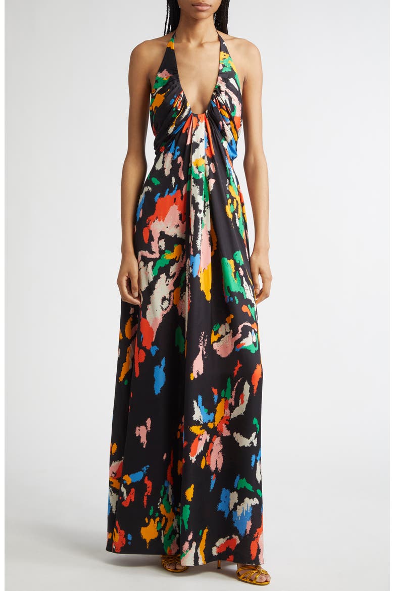 Al Print Halter Gown, Main, color, BLACK MULTI