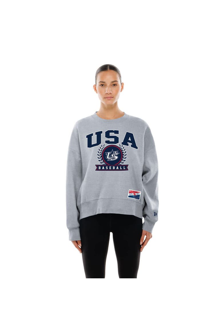Women's New Era  Gray USA Baseball 2026 World Baseball Classic Mineral Wash Dolmen Sleeve Fleece Sweatshirt, Main, color, Gray