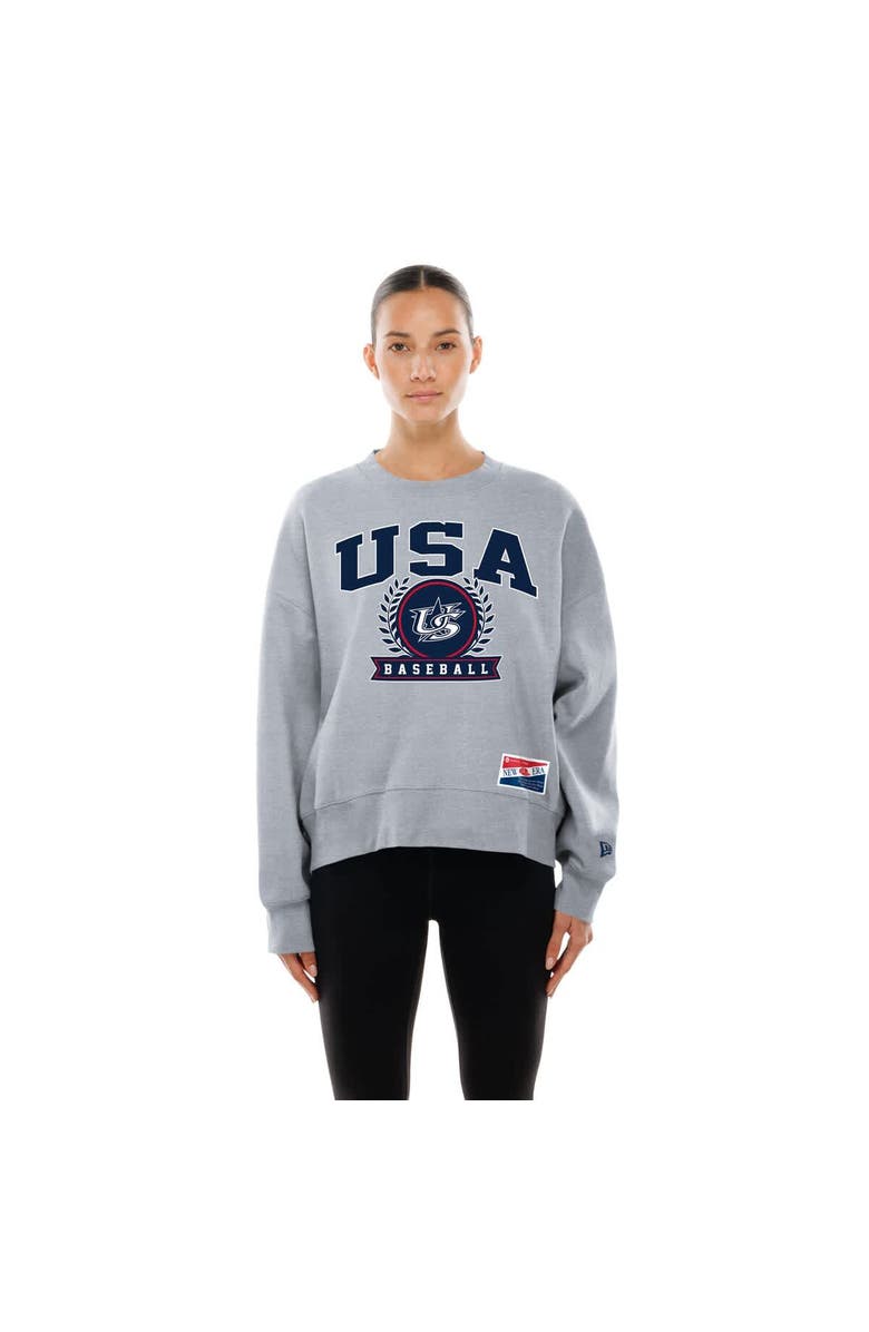 New Era Women's New Era  Gray USA Baseball 2026 World Baseball Classic Mineral Wash Dolmen Sleeve Fleece Sweatshirt, Main, color, Gray