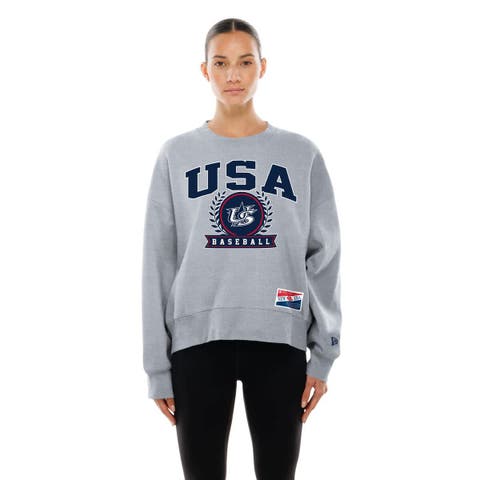 Women's New Era  Gray USA Baseball 2026 World Baseball Classic Mineral Wash Dolmen Sleeve Fleece Sweatshirt