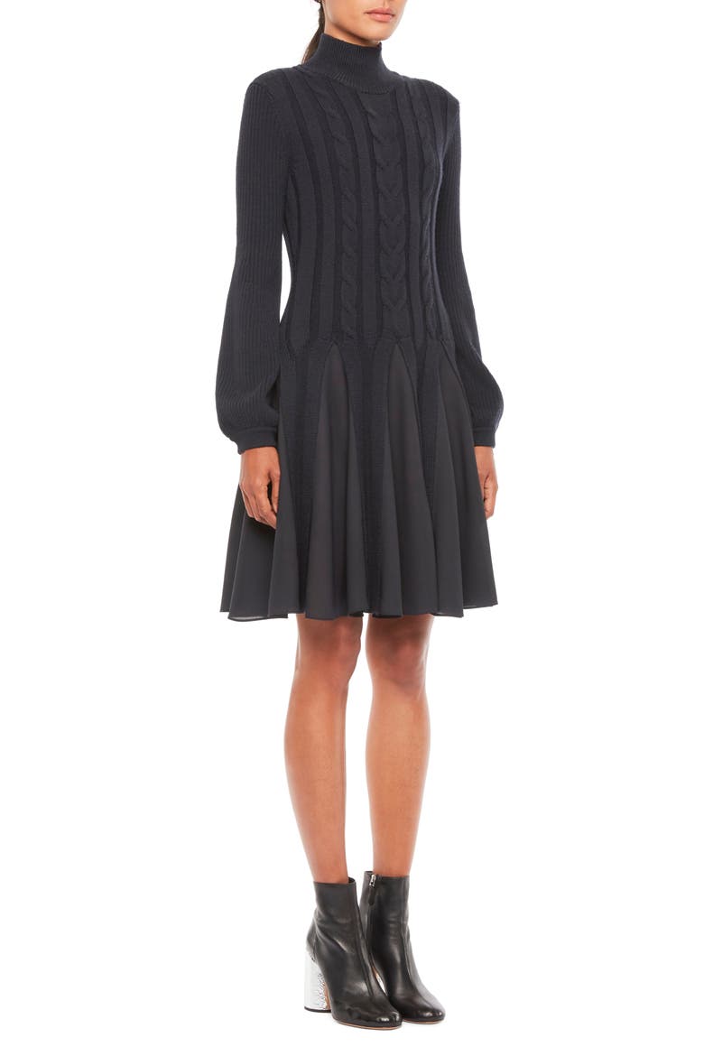Mix Media Fit & Flare Sweater Dress, Alternate, color, NAVY BLUE