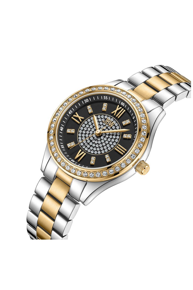 Mondrain Diamond & Crystal Embellished Miyota Bracelet Watch, 34mm, Alternate, color, TWO TONE/ BLACK