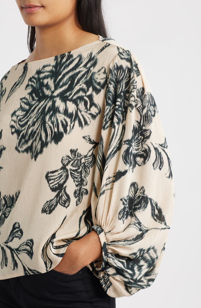 Wit & Wisdom Print Peasant Top, Alternate, color, Ivory/ Black