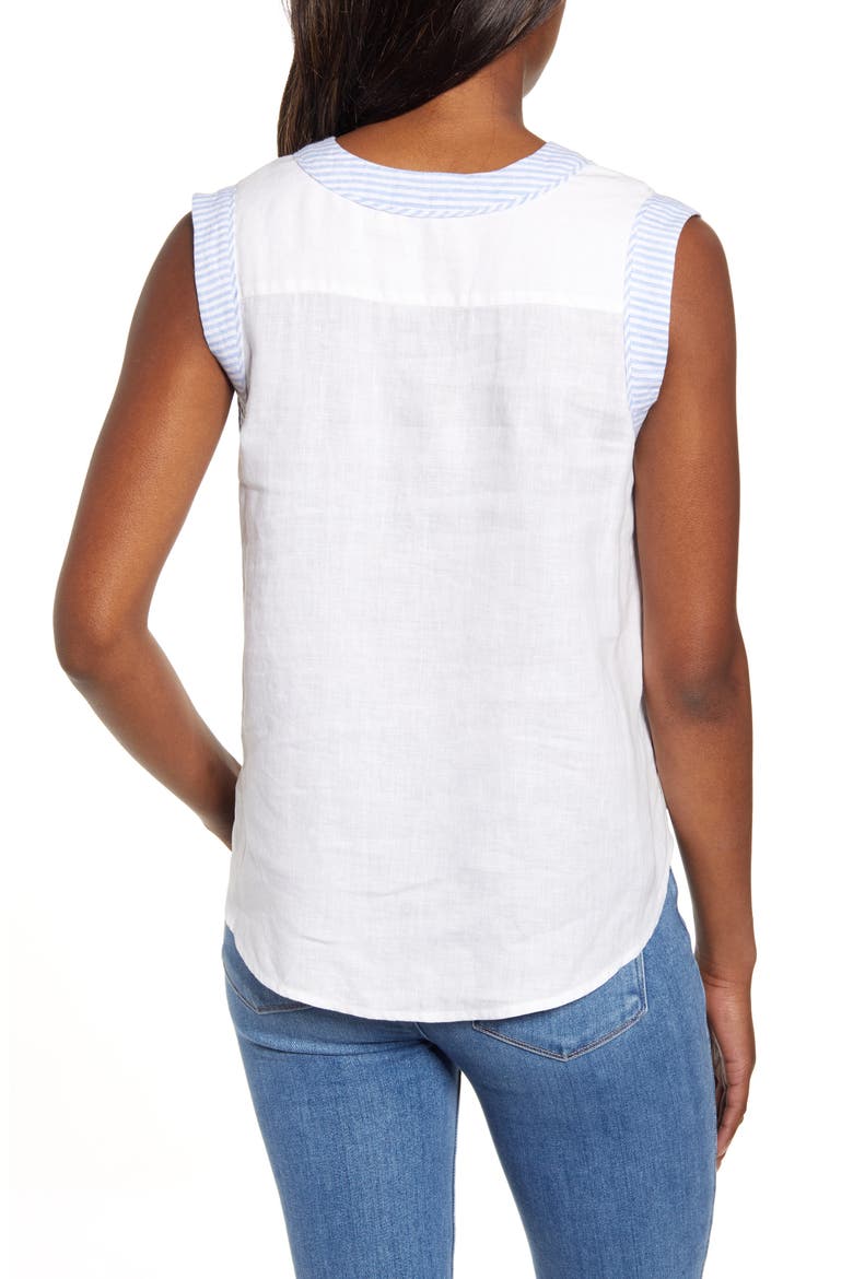 Tassel Tie Sleeveless Linen Blouse, Alternate, color, WHITE CAP