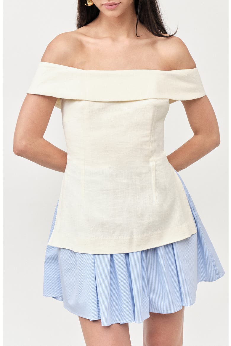 Grace Off the Shoulder Mixed Media Minidress, Alternate, color, IVORY BLUE STRIPE