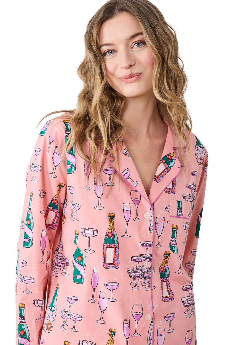 Long Sleeve Organic Cotton Pajamas Set, Alternate, color, PEACH FIZZ