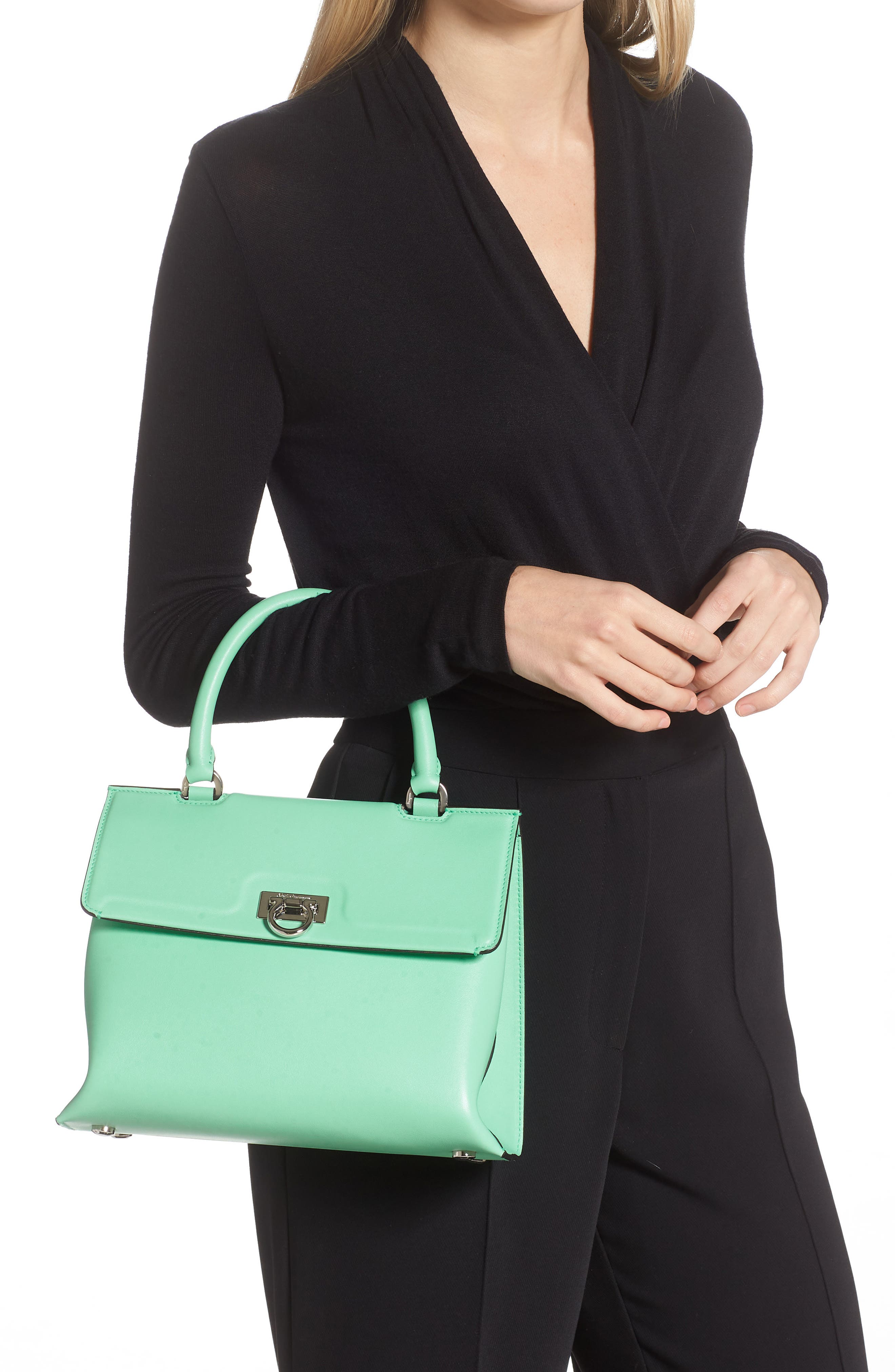 FERRAGAMO Salvatore Ferragamo Trifolio Leather Top Handle Bag, Alternate, color, 