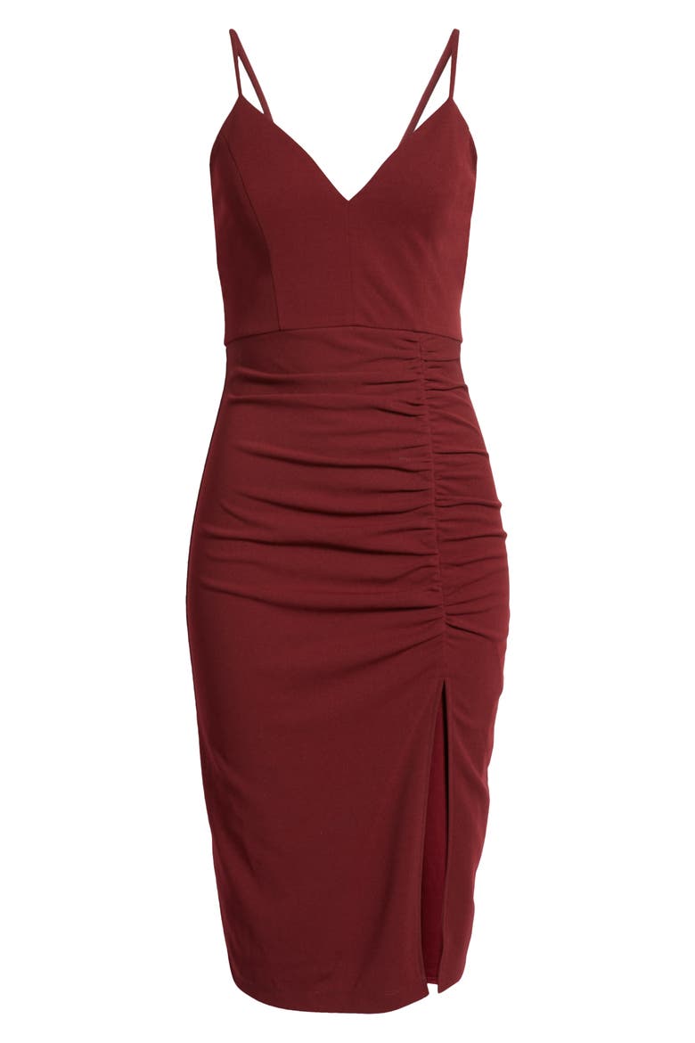 Side Ruched Sleeveless Dress, Alternate, color, WINE