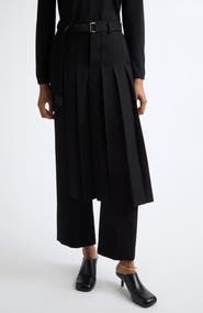 Sacai Pleated Overlay Wool Flannel Wide Leg Pants