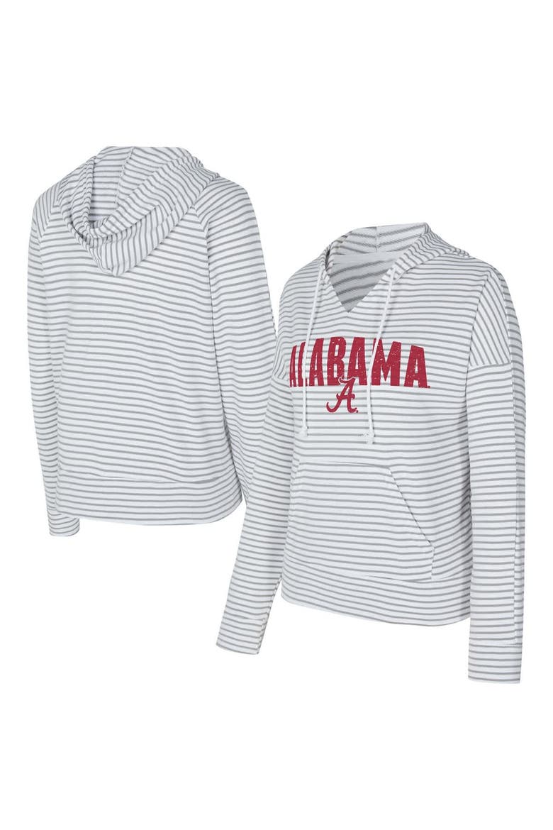 Men's Concepts Sport  White/Gray Alabama Crimson Tide French Terry Striped V-Neck Pullover Hoodie, Main, color, White