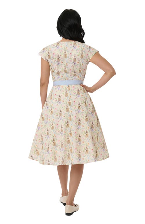 Unique Vintage 1950s Hedda Swing Dress In Cream Bunny Print