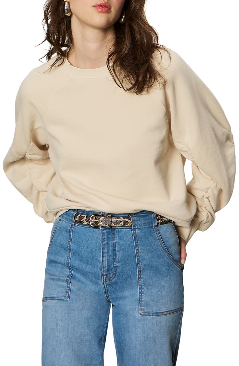 Sanctuary Gathered Sleeve Sweatshirt, Alternate, color, Vanilla White