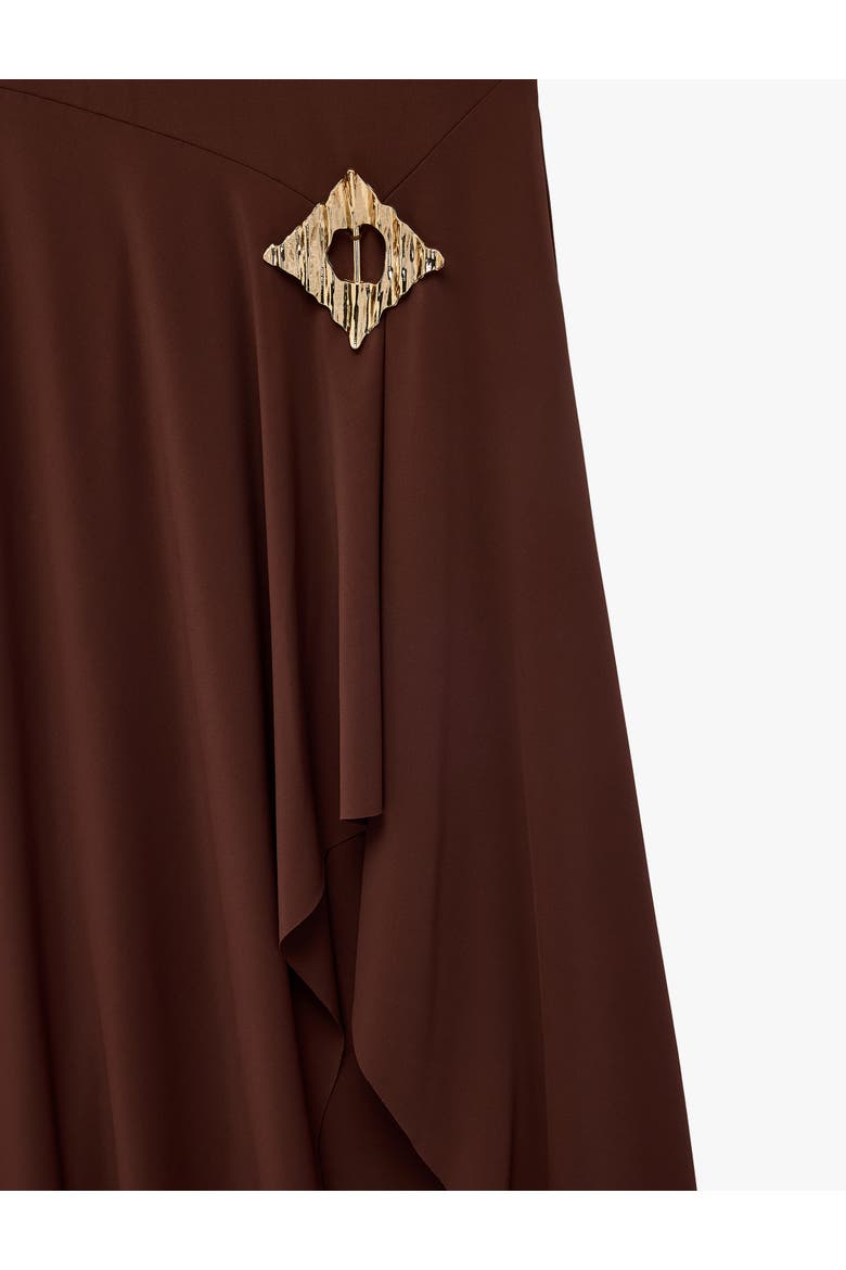 Sleeveless High Neck Draped Midi Dress with Accessory Detail, Alternate, color, BROWN