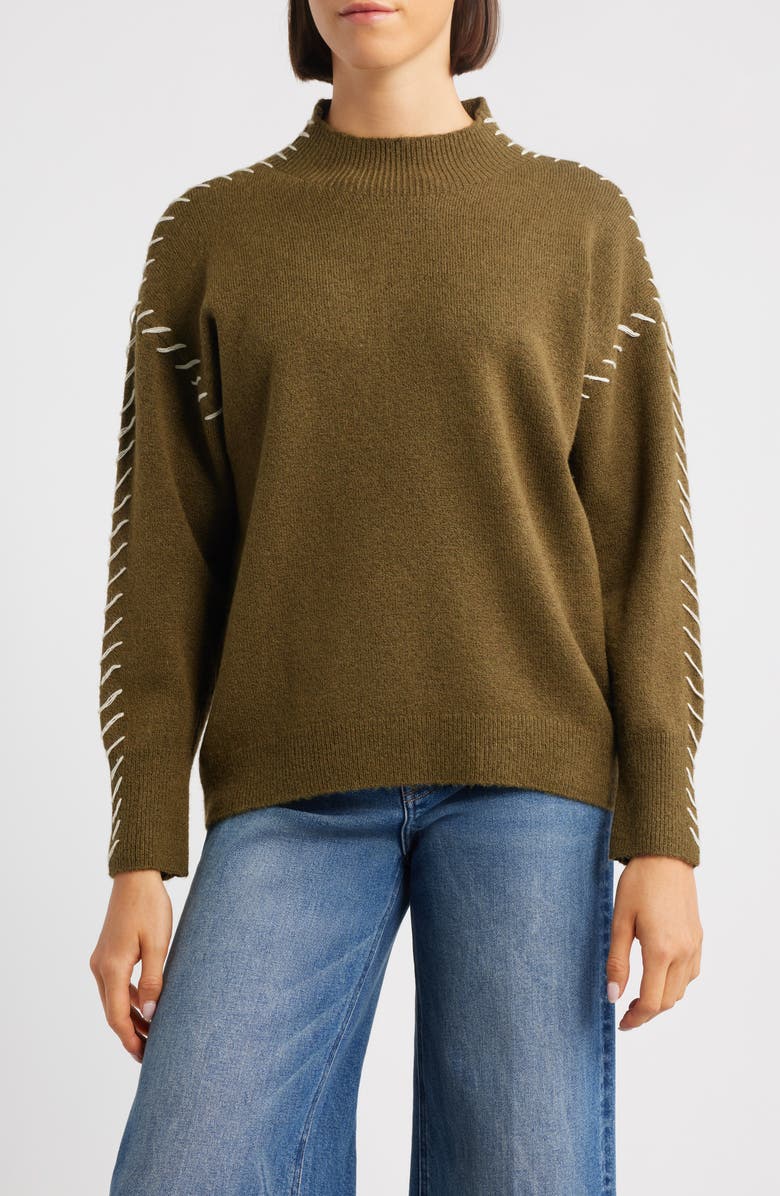 CITY BLUES Lutetia Relaxed Whipstich Sweater, Main, color, Olive