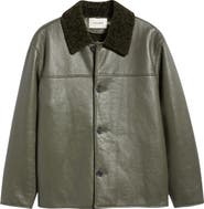FRAME Leather Barn Jacket with Genuine Shearling Collar