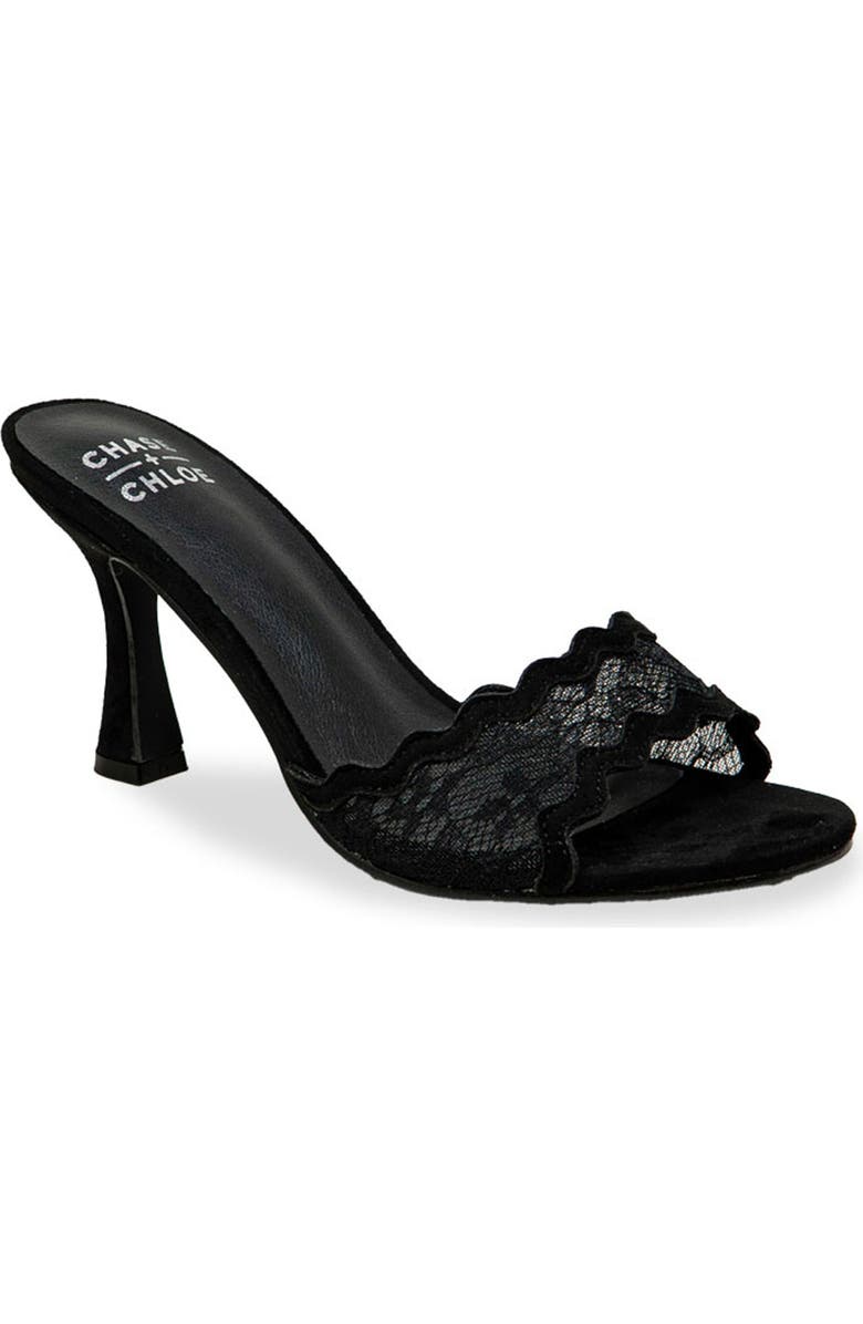 CHASE AND CHLOE Scalloped Lace Sandal, Main, color, Black