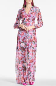 SACHIN BABI Penny Long Sleeve Chiffon A-Line Gown
