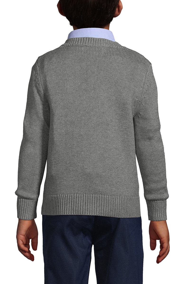Lands' End School Uniform Boys Cotton Modal Button Front Cardigan Sweater, Alternate, color, Pewter Heather