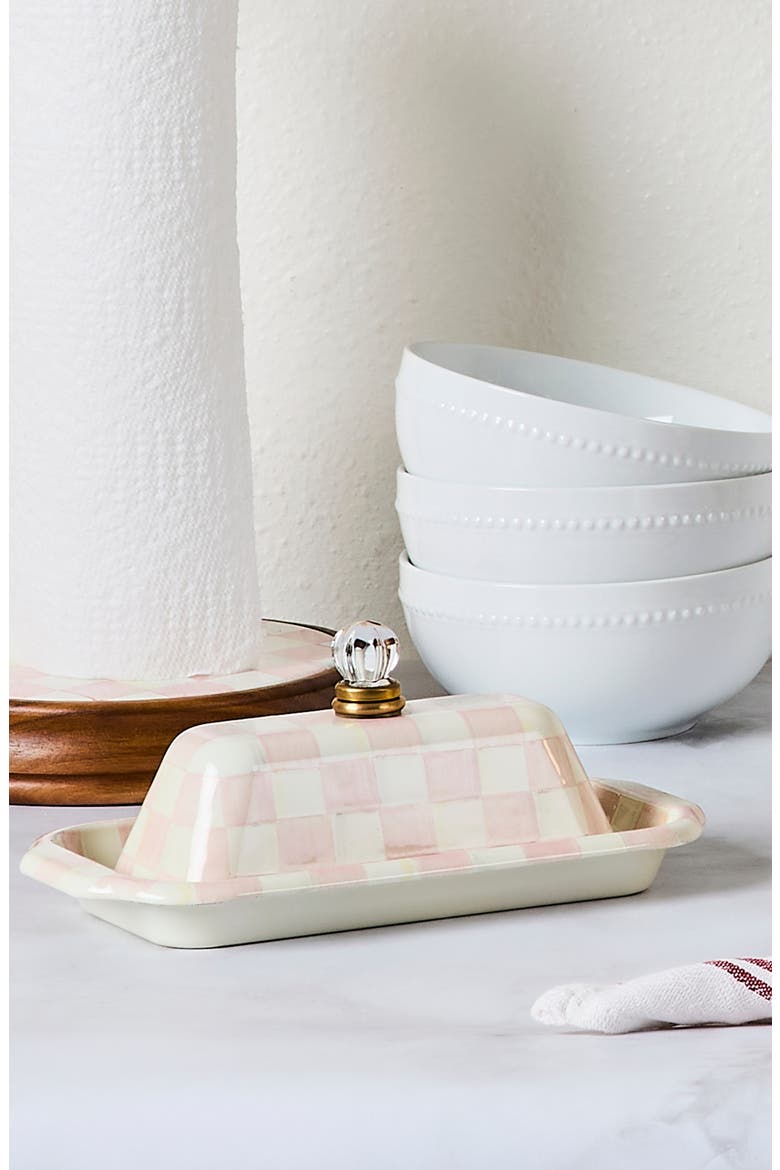Rosy Check Enameled Steel Butter Box, Alternate, color, ROSY