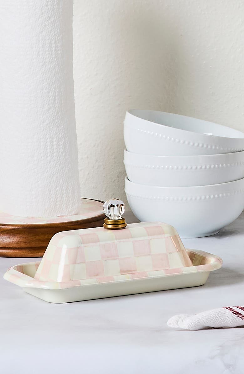 MACKENZIE CHILDS Rosy Check Enameled Steel Butter Box, Alternate, color, Rosy