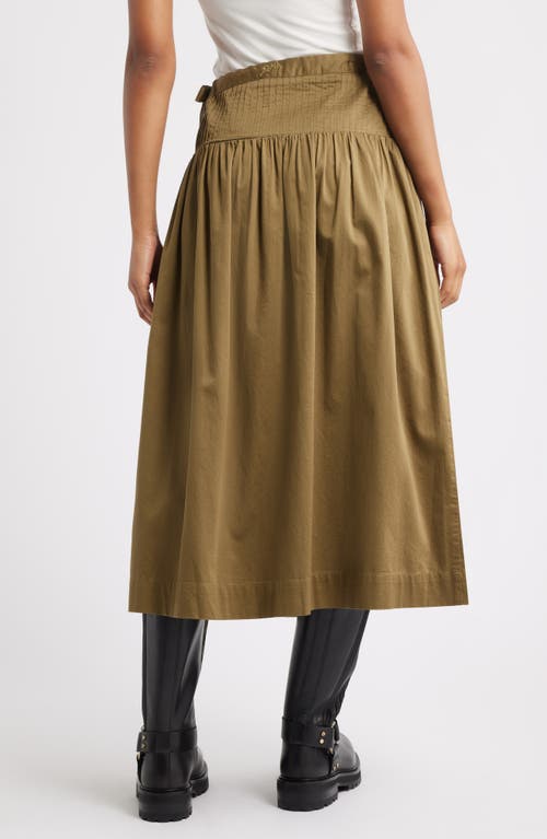 Damson Madder Josie Drop Waist Organic Cotton Midi Skirt In Green