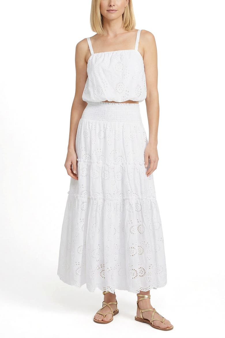 Dani Eyelet Embroidered Bubble Crop Top, Alternate, color, Fresh White