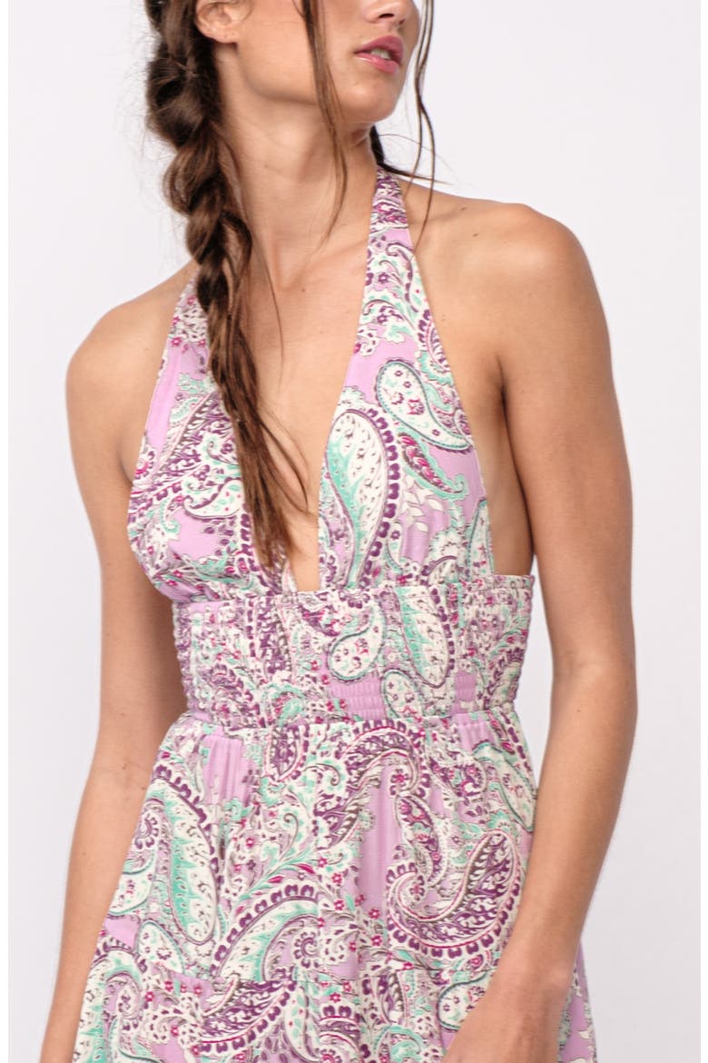Paisley Halter Strap Smocked Minidress, Alternate, color, PURPLE