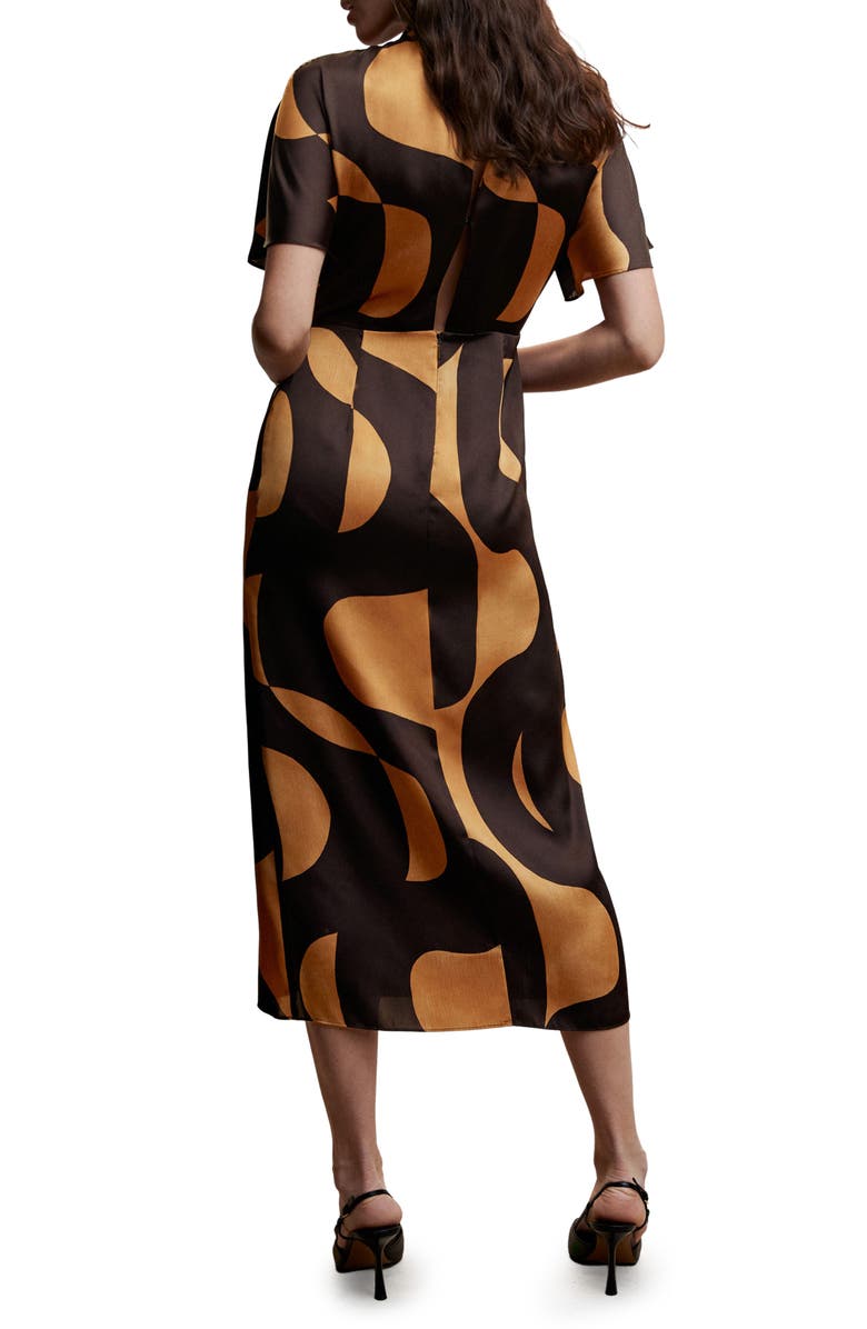 MANGO Geo Print Mock Neck Satin Dress, Alternate, color,