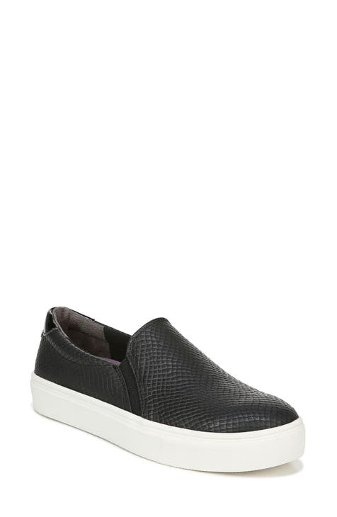 Ladies black leather slip on shoes online