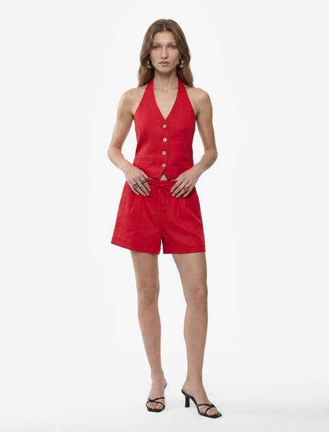 Cuffed Linen Blend Pull-On Mini Shorts