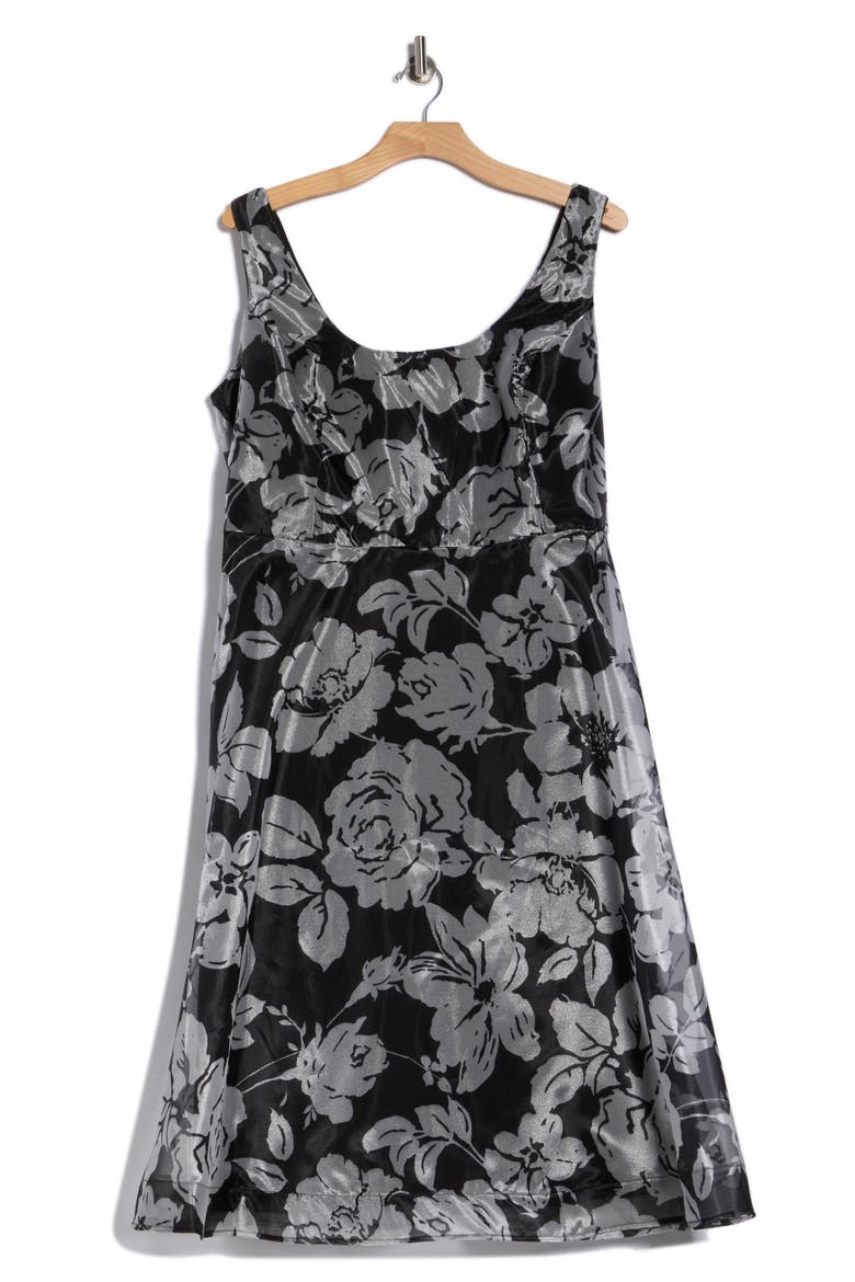 Printed Organza Party Dress, Alternate, color, BLACK/ WHITE