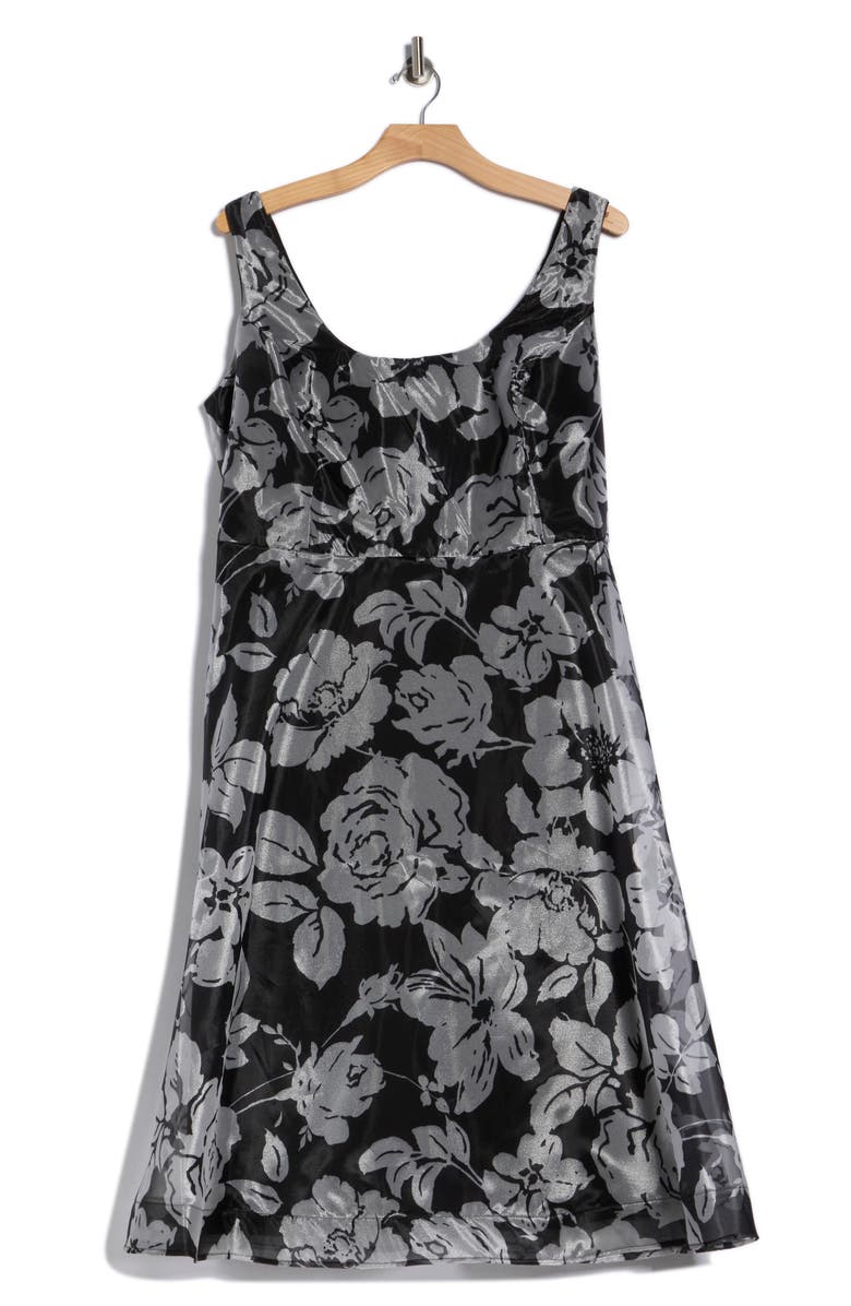 Oleg Cassini Printed Organza Party Dress, Main, color, Black/ White