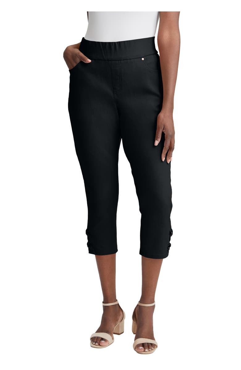 Jessica London Comfort Waist Stretch Denim Lace-Up Capri, Main, color, Black