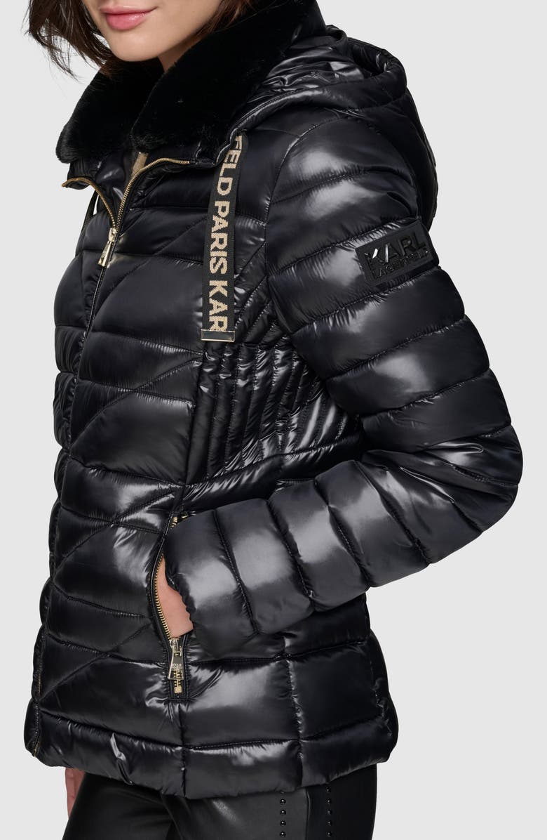 KARL LAGERFELD PARIS Faux Fur Collar Quilted Puffer Jacket, Alternate, color, 