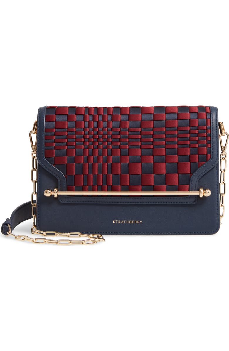 Strathberry Weave East/West Satin & Leather Crossbody Bag, Main, color,