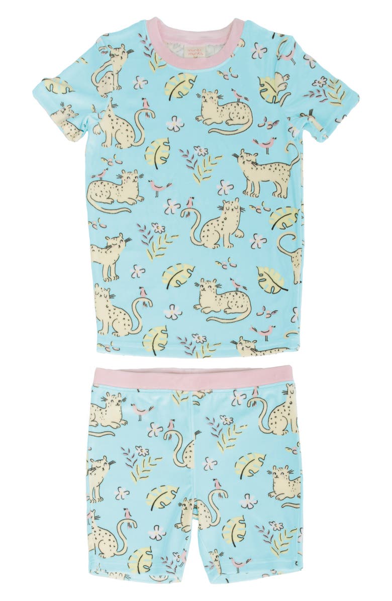 Munki Munki Kids' Jungle Kitties Fitted Two-Piece Short Pajamas, Main, color, Lg