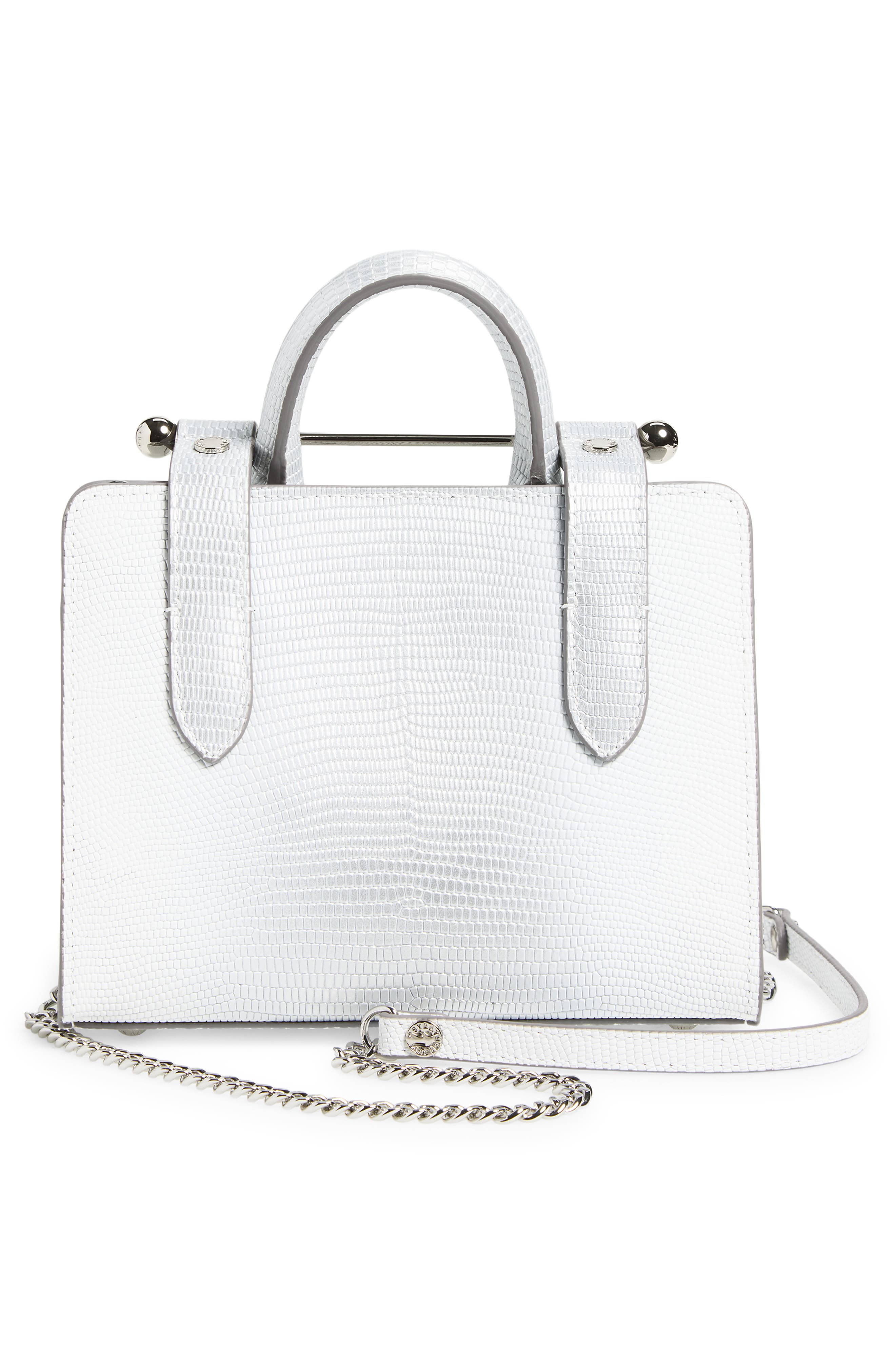 Strathberry Nano Lizard Embossed Leather Tote, Alternate, color, Silver