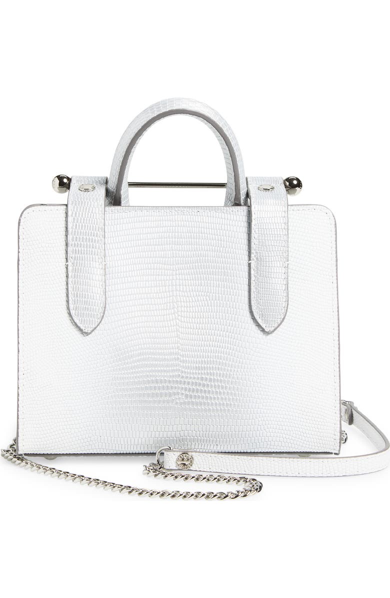 Strathberry Nano Lizard Embossed Leather Tote, Alternate, color, Silver
